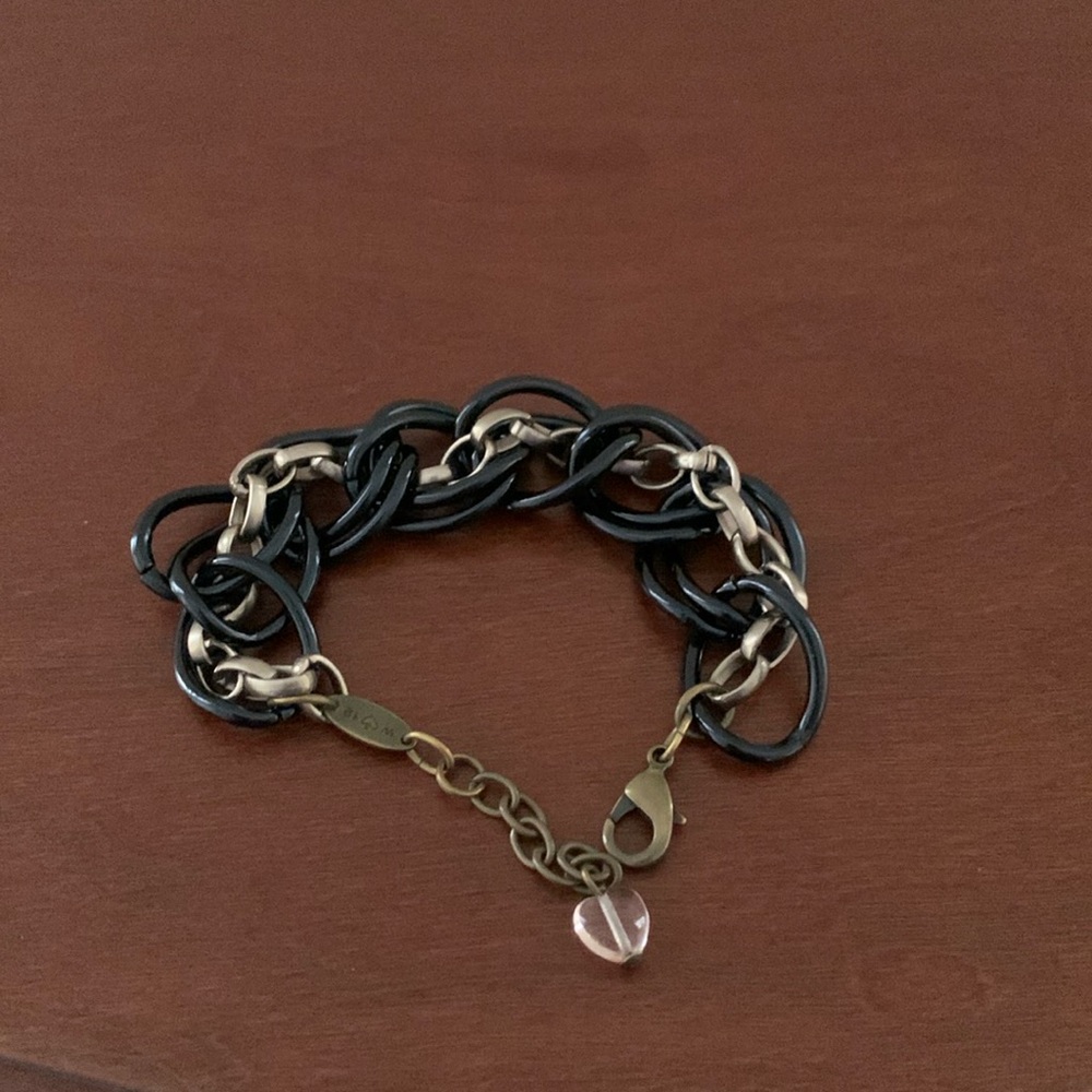 Sabika black and antique gold color chain link bracelet